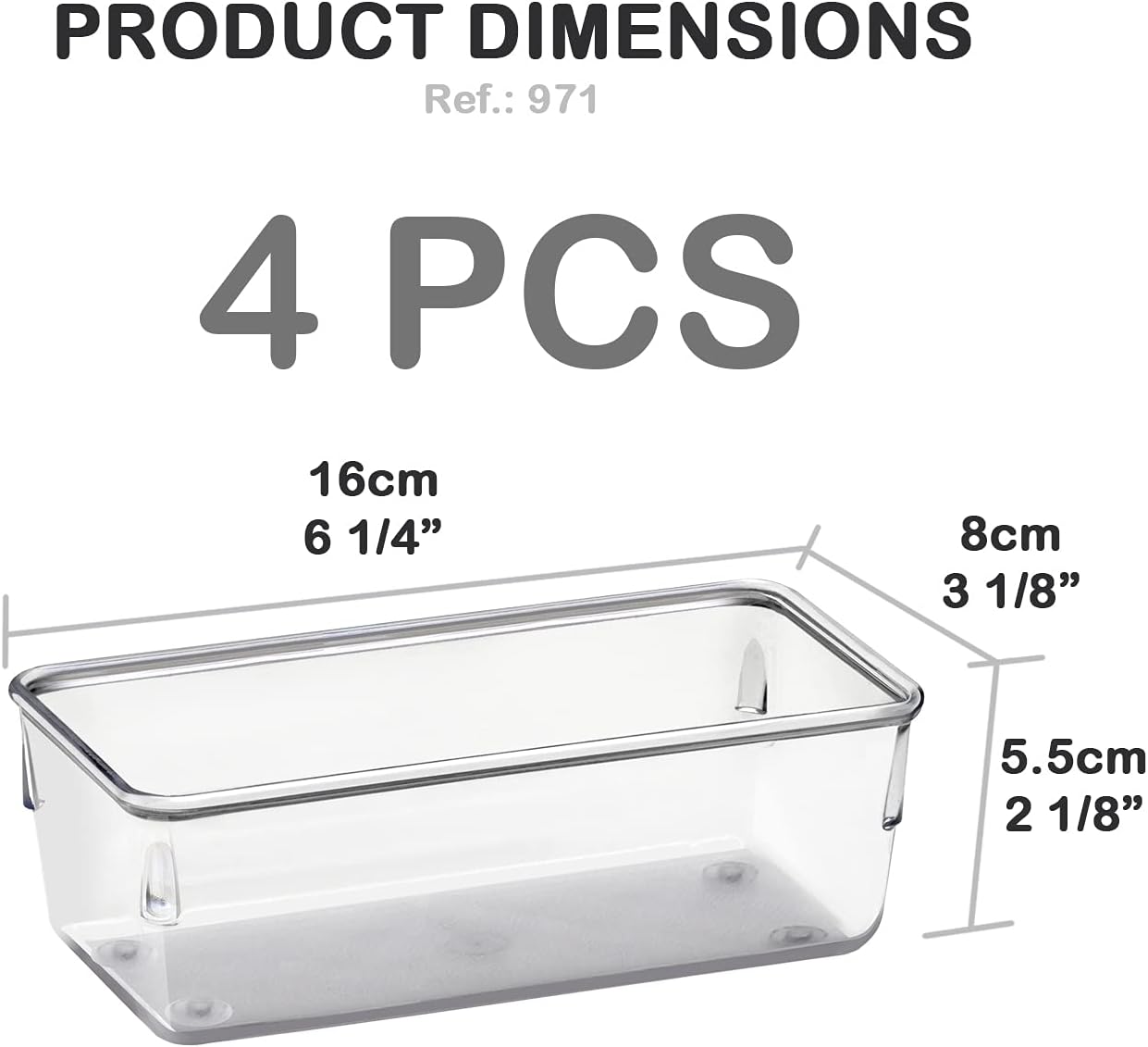 Acrimet Drawer Organizer Modular, Box Tray Storage Bins for Office, Home, Makeup, Kitchen, Junk Drawer ( 4 Pieces) (Clear Crystal Plastic)