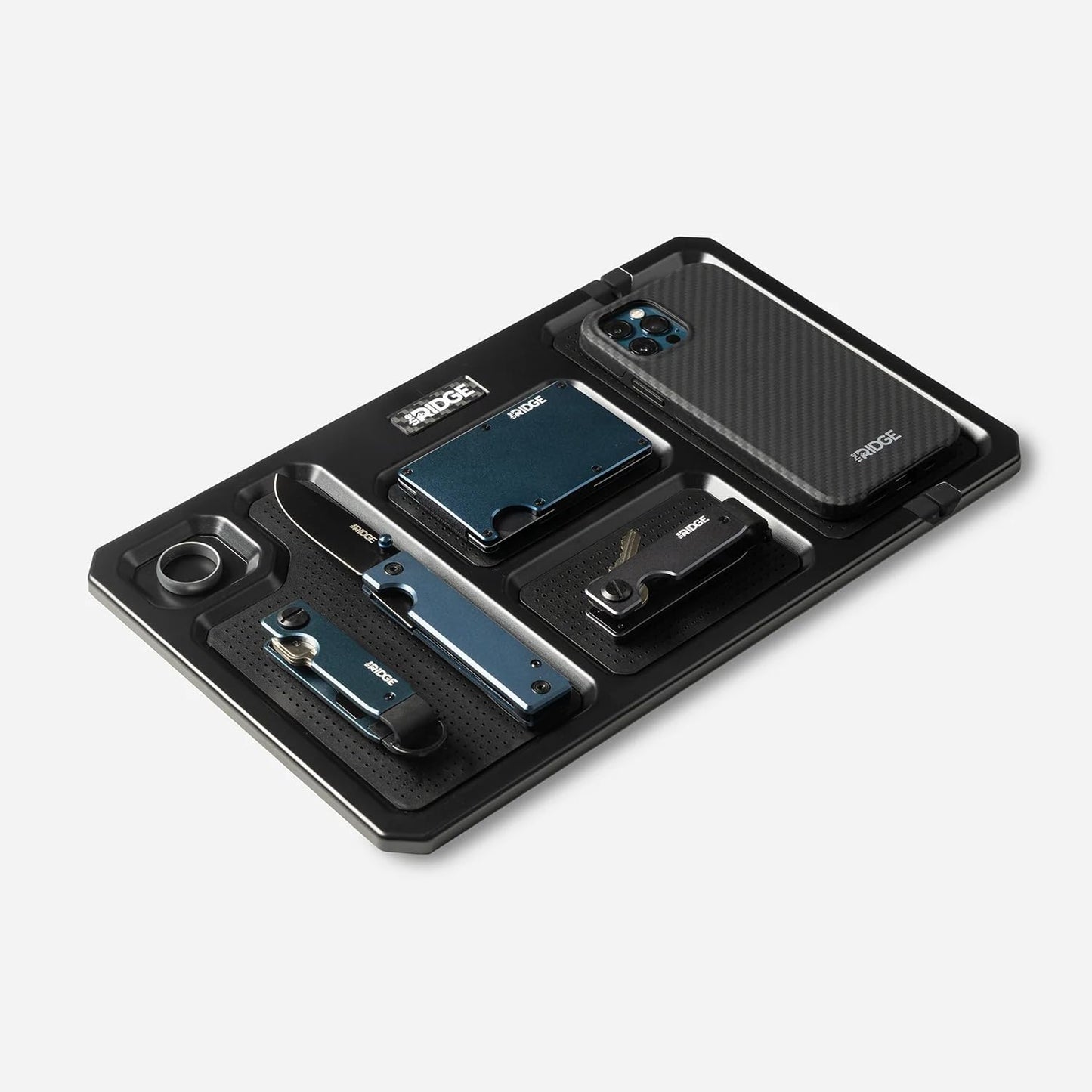The Ridge Valet Tray for Men - Desktop Storage Organizer - 5 Compartment Valet Tray for Everyday Carry Accessories Wallet, Phone, Keys, Rings - Anti-Scratch Felt