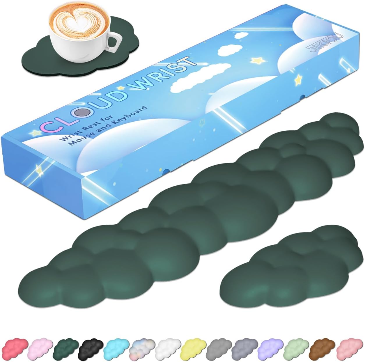 JIKIOU Upgrade Leather Cloud Keyboard Wrist Rest, Cloud Wrist Rest with Non-Slip PU Base, Comfortable Memory Foam Wrist Rest for Computer Laptop Mac Gaming Office and Pain Relief Christmas Wish Gift