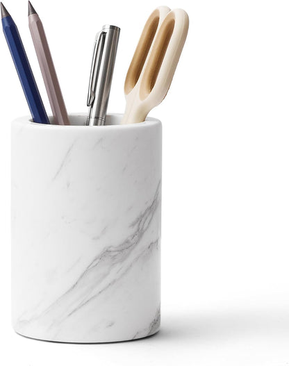 WORHE Pen Holder Stand Italy Natural Premium True Marble Makeup Brush Holders, Tableware Organizer Desk Pencil Cup for Home Office School Decor Dark Grey (DL012)