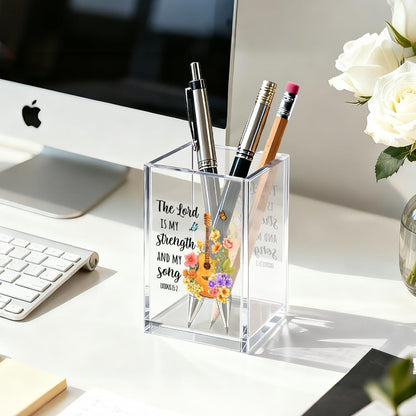 Just Breathe Acrylic Cosmetic Organizer Pen Holder, Anxiety Relaxing Acrylic Desk Holder Cup for Pen Pencil, Dandelion Desk Organizer, Mental Health Office Gifts for Coworker Leader Friend