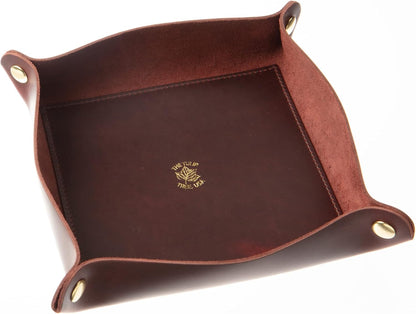 USA Handmade Premium Leather Valet Tray, Folds Flat! Dice Rolling Basket and Organizer with Brass Snaps - Reinforced Base - for Keys, Jewelry, Coin, EDC, Watch Storage Caddy - Black XLarge
