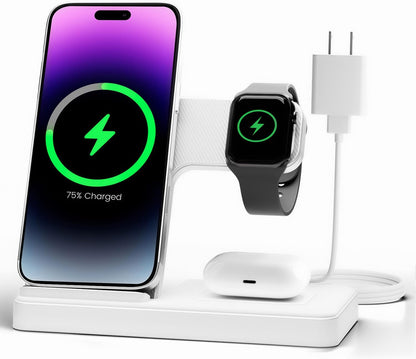 Wireless Charger Stand Charging Station: 3 in 1 Charger Stand Multiple Devices for Apple - iPhone 17 16e 16 15 14 Pro Max 13 12 - Watch 11 10 9 8 7 6 5 4 3 2 SE and Ultra Series-Airpods 4 3 Pro, Pink