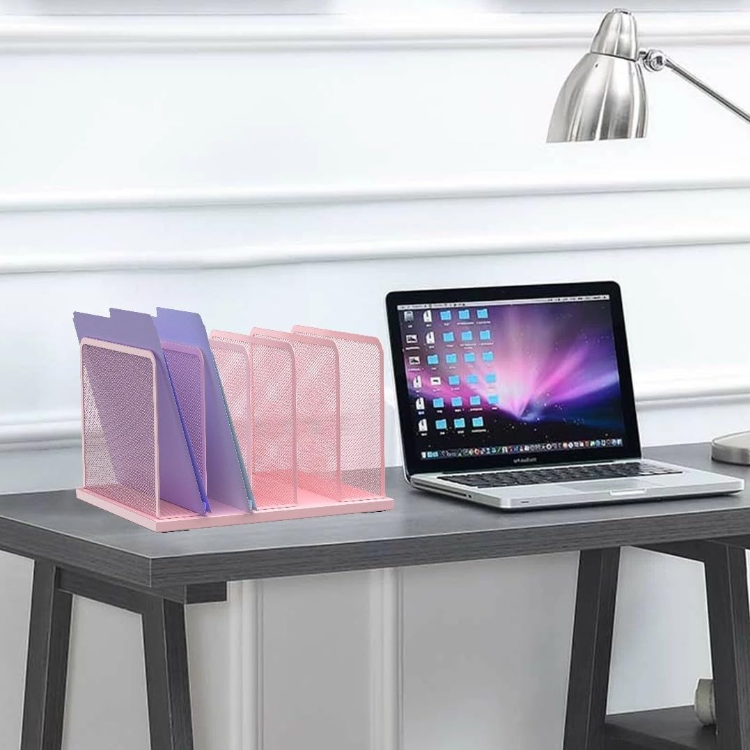 Kuntine.B Desk File Organizer 5 Sections Upright Mesh Desktop Organizer File Sorter Office Organization File Holder for Home, Office & Classroom