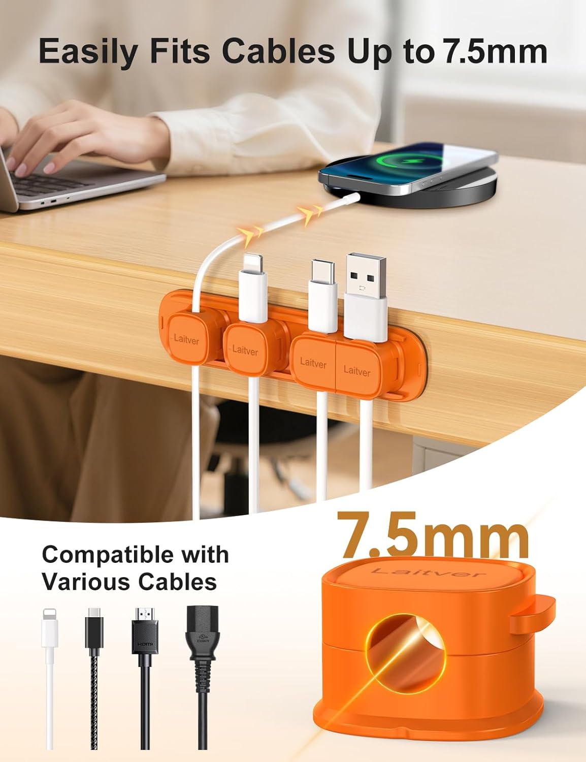 6 Pack Magnetic Cable Clips [1s Open/Lock], Laitver Cord Organizer Holder Strong Adhesive Desk Cable Management- Organize Charging Cords Neatly for Home, Office, Car,Desk, Nightstand