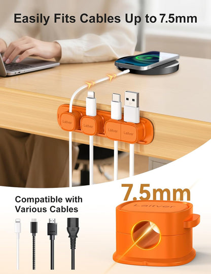 6 Pack Magnetic Cable Clips [1s Open/Lock], Laitver Cord Organizer Holder Strong Adhesive Desk Cable Management- Organize Charging Cords Neatly for Home, Office, Car,Desk, Nightstand