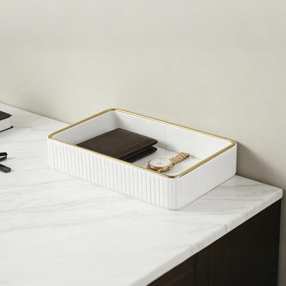 PU Leather Valet Tray,Desk Organizer Tray Nightstand Organizer Trinket Dish Storage Key Bowl Decorative Trays for Phone Wallet Jewelry Watch,Bathroom Bedroom Perfume Vanity Trays,Cream White