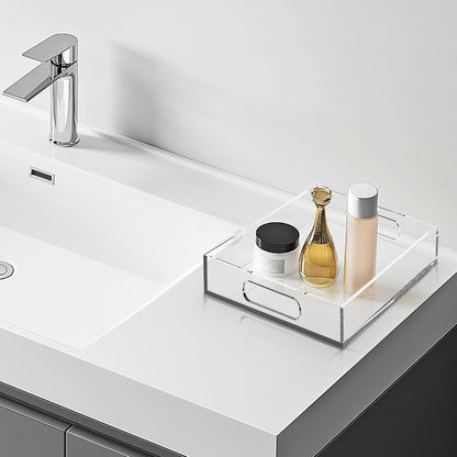 Clear Acrylic Tray with Raised Edges, Multi-Purpose Organizer Tray for Vanity, Bathroom, Kitchen, Countertop, Dresser & Desktop, Waterproof & Scratch-Resistant