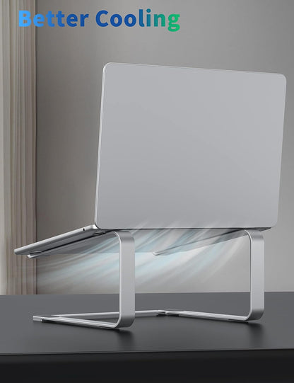 SOUNDANCE Laptop Stand for Desk, Ergonomic Metal Computer Riser for 12-17.3 Inch Laptops, Heavy Duty Stable Desktop Holder, Improves Eye Level & Workspace Organization, Silver