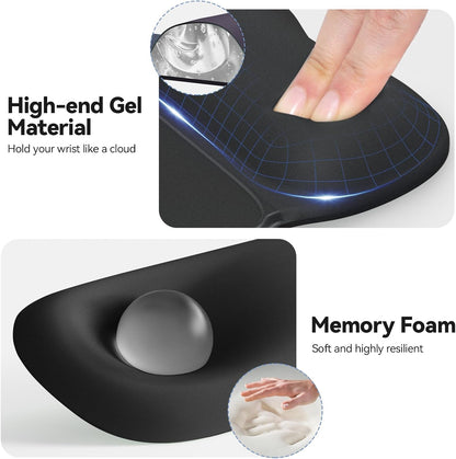 TECKNET Gel Mouse Pad with Wrist Rest, 3 in 1 Keyboard Wrist Rest for Pain Relief, Non-Slip PU Base & Easy Typing, Ergonomic Mousepad Set for Office & Home（Black）