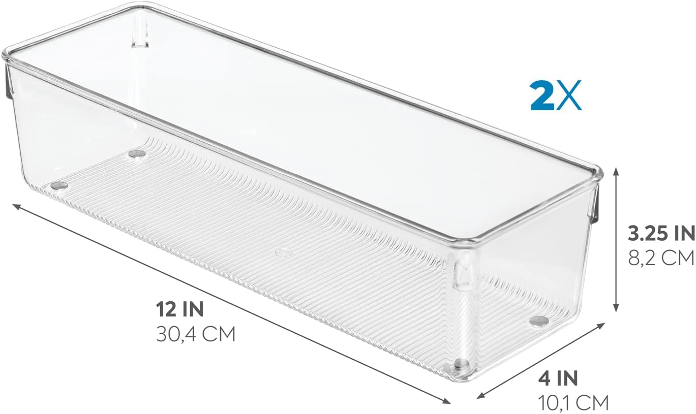 iDesign Plastic Drawer Organizer Bins - Storage for Kitchen, Bathroom, and Desk Drawers - Set of 6 - Clear