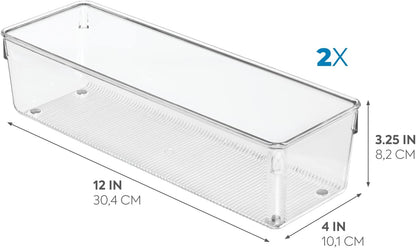 iDesign Plastic Drawer Organizer Bins - Storage for Kitchen, Bathroom, and Desk Drawers - Set of 6 - Clear