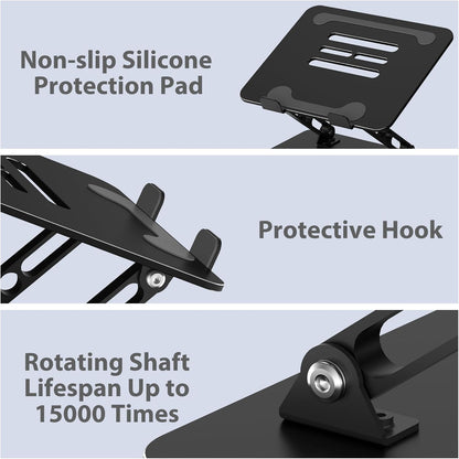Adjustable Laptop Stand for Desk, Metal Foldable Laptop Riser Holder, Portable Desktop Book Stands, Ventilated Cooling Computer Notebook Stand Compatible with 10-15.6” Laptops