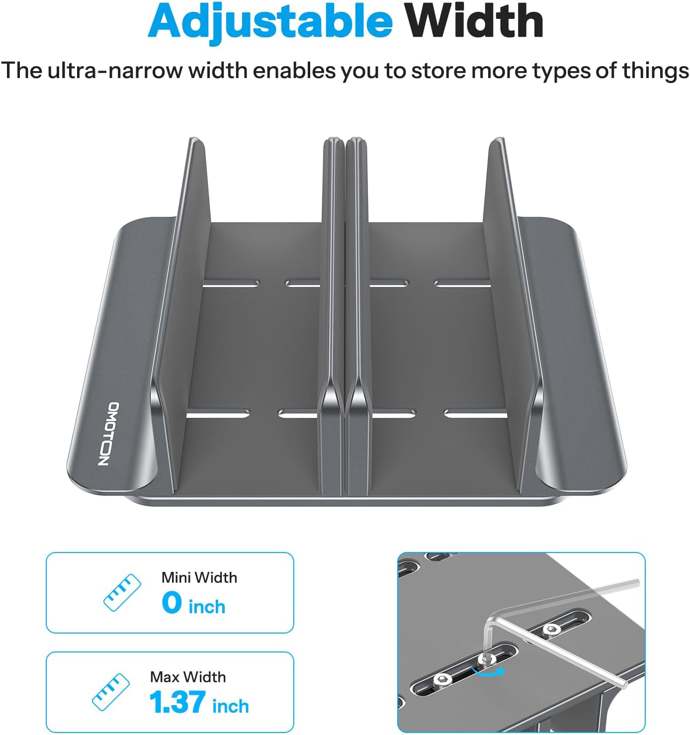 OMOTON Vertical Laptop Stand [Updated 3-Slots Version], Desktop Aluminum Mac Book Stand with Adjustable Dock Size, Fits All Mac Book, Chrome Book and Gaming Laptops (Up to 17.3 inch), Starlight