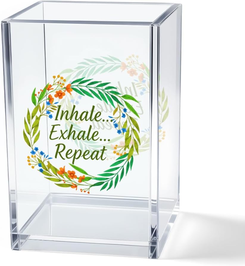 Just Breathe Acrylic Cosmetic Pencil Pen Holder Cup, Hope Inspirational Makeup Brush Organizer Holder, Women Faith Gifts, Encouragement Gifts for Women Mom Daughter Sister Friend Yoga Teacher