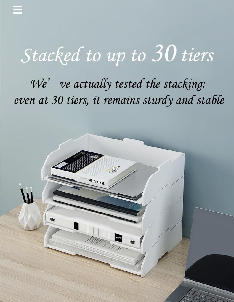 2/4/6 Tier Paper Organizer Letter Tray, Clear Acrylic Layer Stackable Paper Sorter, Plastic A4 Office File Folder Holder for for Desk Accessories, Notes, Pens, File, Document (Clear, 4 Tier)