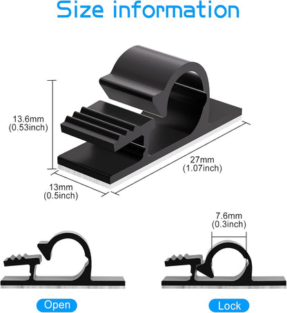 XHF 100pcs Adhesive Cable Wire Clips Black, Outdoor Cable Management Wire Organizer Cord Holder for Under Desk, Car, Wall, TV PC Ethernet Cable