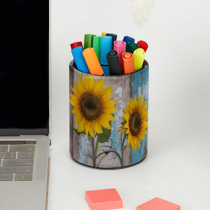 Leather Pen Holder for Desk, Love Cherry Pencil Organizer Pencil Cup Desk Decor Makeup Brush Holder Multifunctional Office Supplies for Home,Office, School