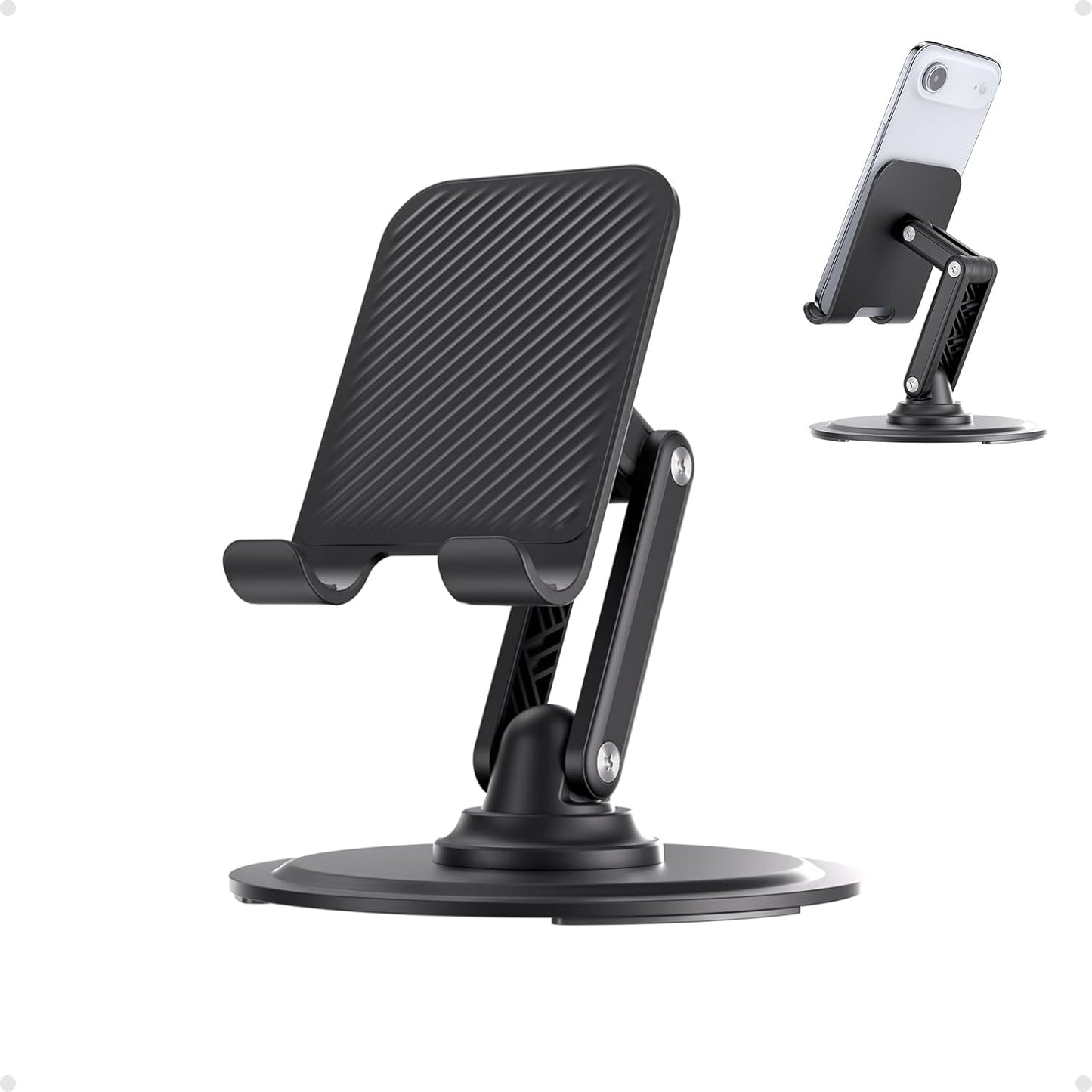 Adjustable Phone Stand for Desk, 360° Rotating Foldable Mobile Phone Holder, Sturdy Office Desk Accessories for All iPhone & Samsung Galaxy Models