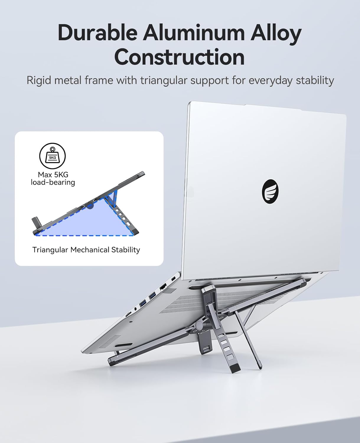 ORICO Portable Laptop Stand for Travel & Desk, Ultra-Compact Foldable Aluminum 3-in-1 Riser for Laptop, Tablet & Phone, 5 Adjustable Heights, Compatible with MacBook/HP/Dell/iPad/iPhone – PN1 (Gray)