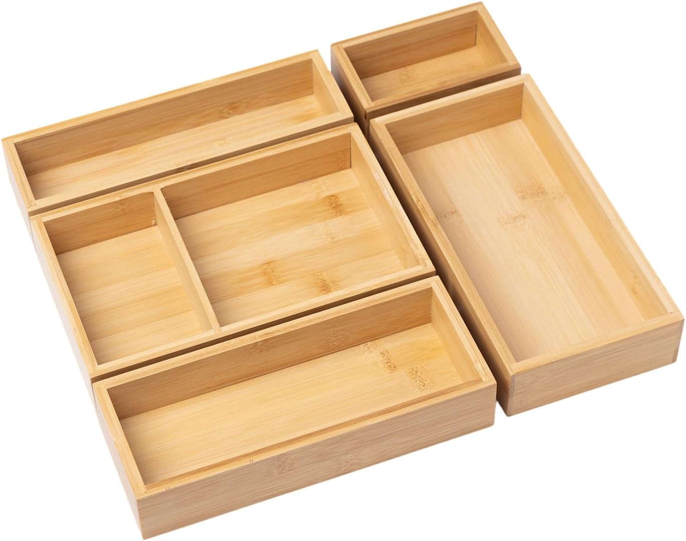 Bamboo Desk Organizer, Utensil Holder Storage Box, Wood Drawer Organizer Set for Kitchen, Bathroom, Office Desk, Makeup, Utensils, Jewelry