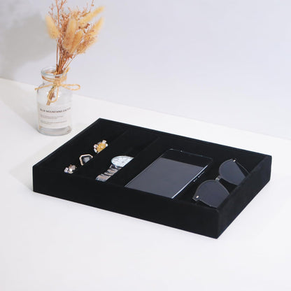 Bedside Organizer - Multi-use Nightstand & Desk-top Catchall Tray for Jewelry, Sunglasses, Phone, Watch, Perfume, Lipstick (Beige 3Grid)
