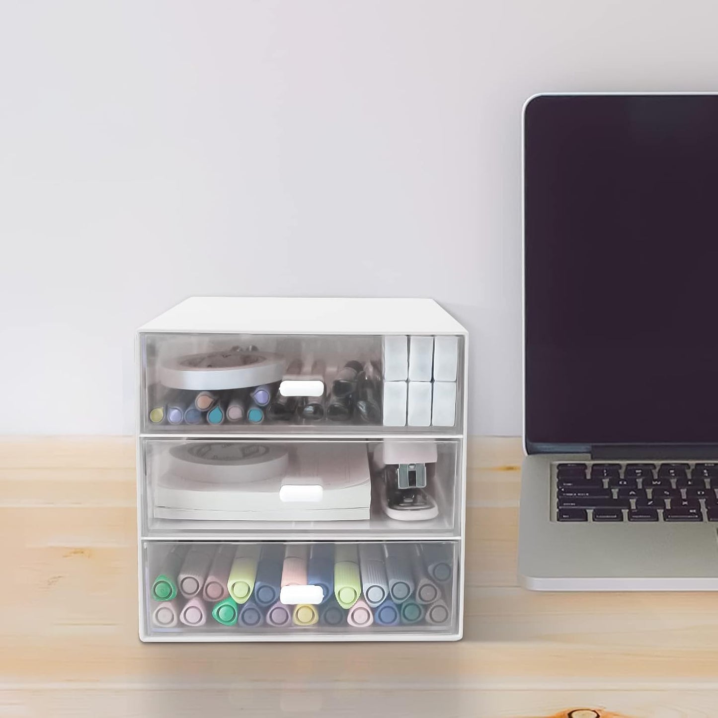 Desk Organizer with Drawer, Desk Storage Box, Plastic Office Stationery Supplies Organizers, Desktop Organizer for Office School Home (4 drawer, Black)