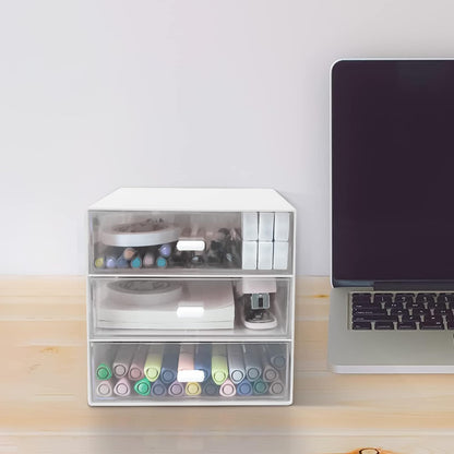 Desk Organizer with Drawer, Desk Storage Box, Plastic Office Stationery Supplies Organizers, Desktop Organizer for Office School Home (4 drawer, Black)