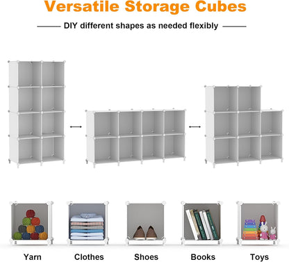 AWTATOS Cube Storage Organizer, 16 Cube Closet Organizer, Stackable Storage Cube Shelves, DIY Portable Closet Clothes Organizer Shelving for Bedroom, Closet, Wardrobe, Bathroom, White