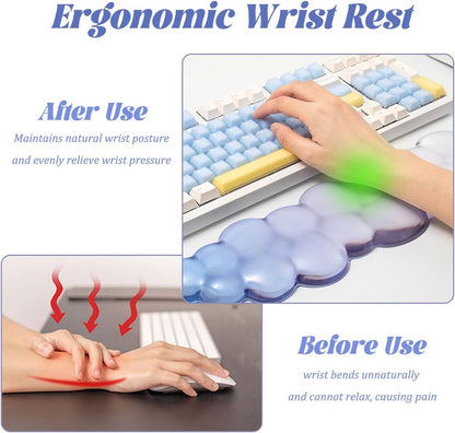 Gel Keyboard Wrist Rest Cloud Set, Clear Ergonomic Wrist Support and Arm Support Keyboard Rest for Typing Pain Relief, with Non-Slip Soft Washable Wrist Rest(Pink Blue)