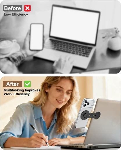 CloudValley Magnetic Phone Laptop Holder Mount, Foldable Hidden Portable Stand for iPhone 17/16/15/14/13 & All Phone, Clamp for Monitor Side, Compatible with Laptop, Desktop, Tesla Model 3/ Y, Silver