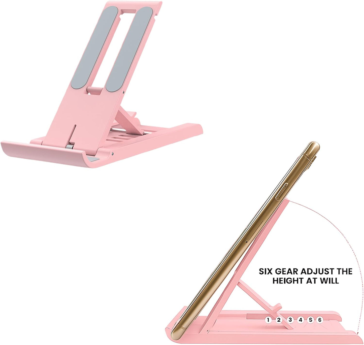 Foldable Phone Stand for Desk | Six Position Adjustable Folding Bracket for Cell Phone | Black Cellphone Holder for Desk & Smartphone Stand | Cellphone & Accessories for Men & Women