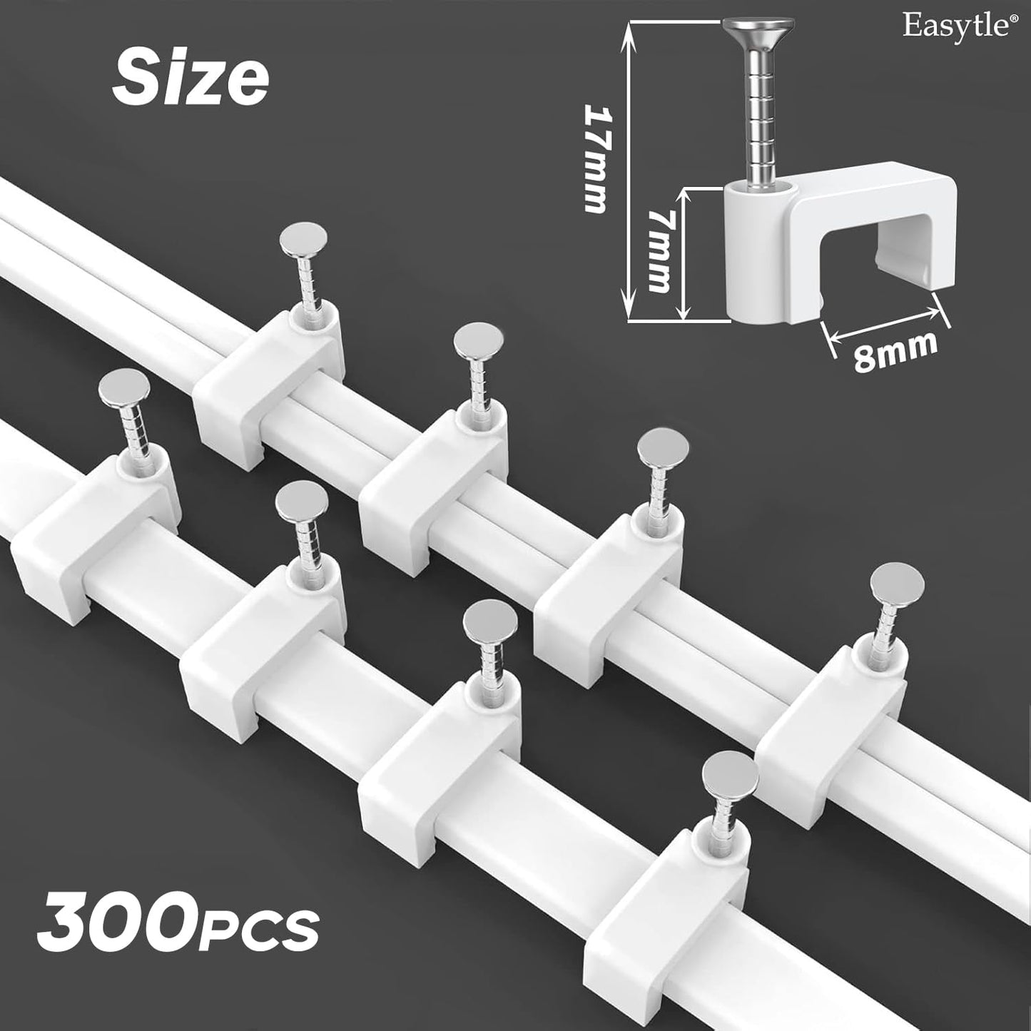 Cable Clips Nail in Cable Clips 100 Pcs 8mm Flat Ethernet Cable Wall Clips Cable Tacks Coax Cable Clip Speaker Wire Clips Cable Nails for Cords Cat5/Cat5e/Cat6/Cat7 RJ45 Cord Clips