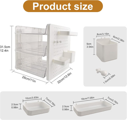 3 Tier Acrylic Desk Organizer,Clear Stackable Desktop Paper Container Letter Tray Shelf with Pen Holder, Pegboard Shelf Office Storage for File Paper, Letter, A4 Office File, Books, Notes