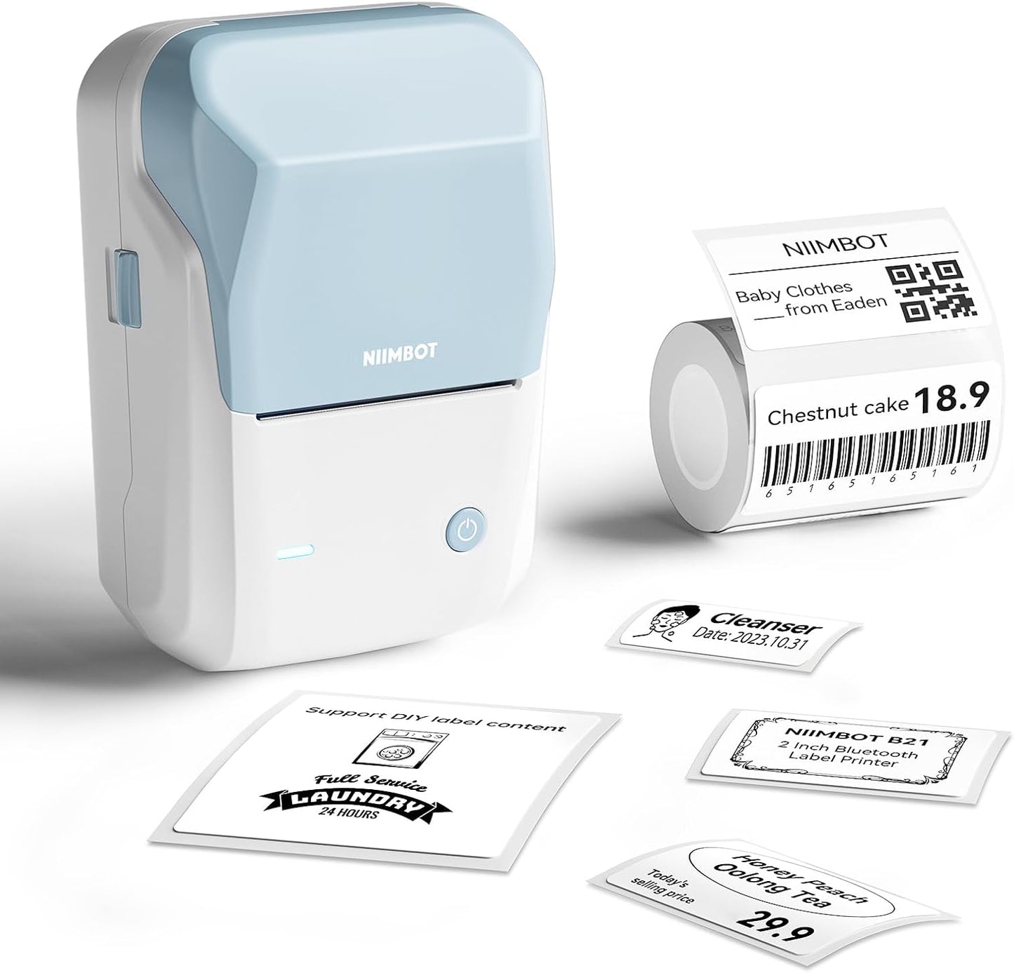 NIIMBOT B1 Label Maker Machine, Thermal Label Printer Easy to Use for Office, Home, Business, Came with 1 Roll White Label(Blue)