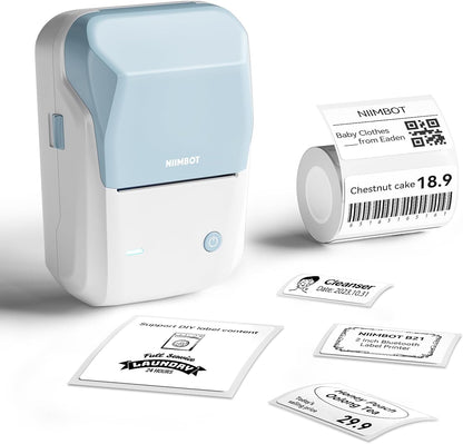 NIIMBOT B1 Label Maker Machine, Thermal Label Printer Easy to Use for Office, Home, Business, Came with 1 Roll White Label(Blue)