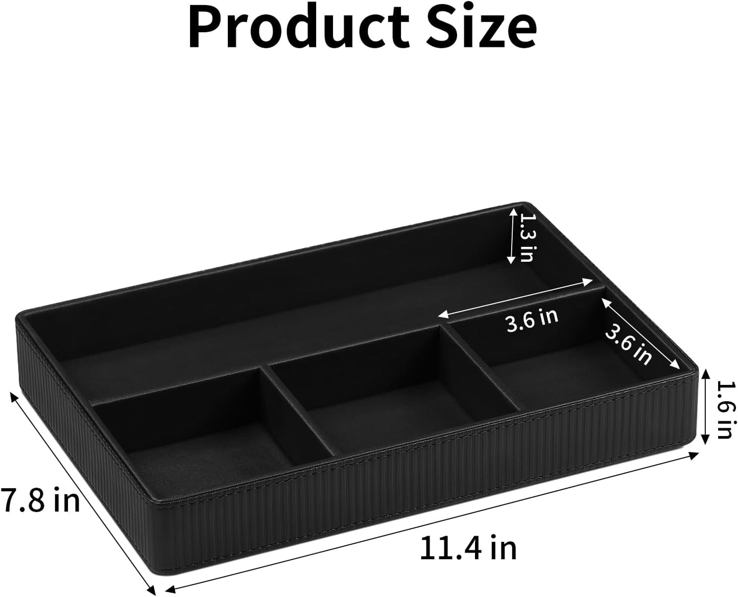 PU Leather Valet Tray, Decorative Trinket Vanity Desk Drawer Organizer Tray, Perfume Dish Catch All Bowl for Keys, Nightstand Drawer Organizer Women Men with 4 Compartments (Cream-White)