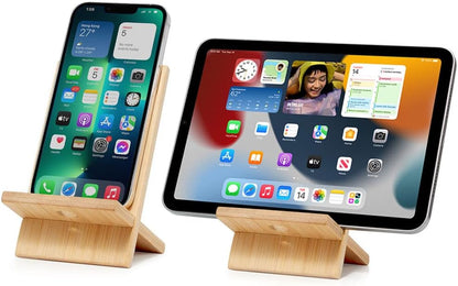 Bamboo Cell Phone Stand with Charging Hole, Detachable Wood Mobile Phone Holder for Desk Tablet Stand Wooden Desktop Dock Cradle for iPhone iPad Samsung and All Smartphones