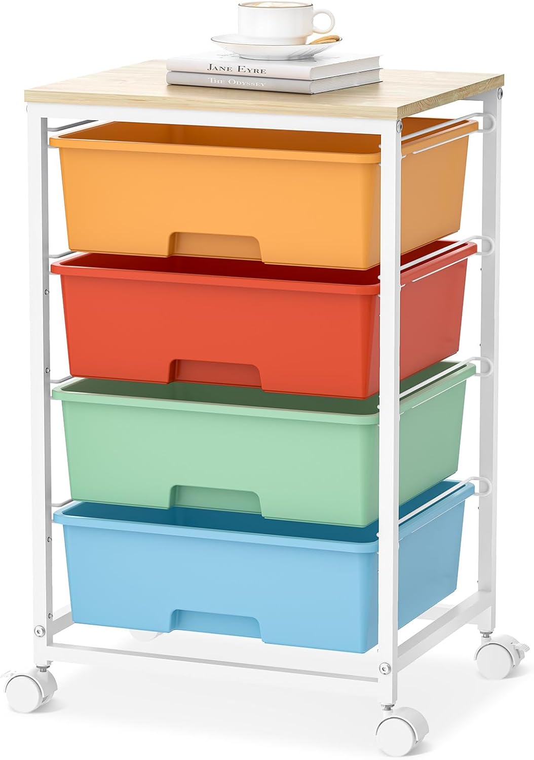 SYKIARIOL Utility Cart with 4 Drawers, Multipurpose Rolling Storage Cart with 4 Drawers and 2 Lockable Wheels, 4-Tier Rolling Storage Cart Organizer for Home Office Dorm, Bright White