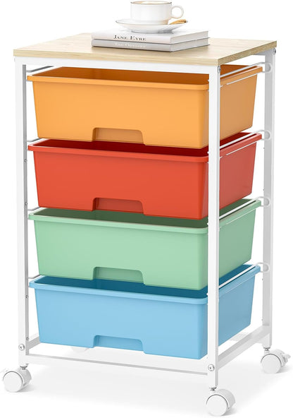 SYKIARIOL Utility Cart with 4 Drawers, Multipurpose Rolling Storage Cart with 4 Drawers and 2 Lockable Wheels, 4-Tier Rolling Storage Cart Organizer for Home Office Dorm, Bright White
