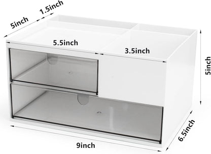 Desk Organizer with Drawers Stackable Storage Drawers, Plastic Compact Desk Storage Box Great for Office School Home Small Space- 1drawers (White)