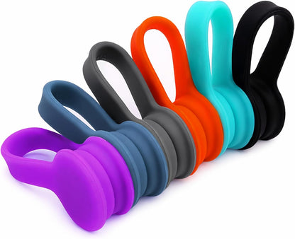 Viaky 6 Packs Magnet Wire Winder Straps, Multi-Colored Noticeboard Fridge Clips Silicone Cable Organizer Reusable Tie Phone Earbuds Bookmark Whiteboard Fridge (Lake Blue, Blue, Gray)