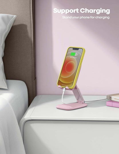 Lamicall Cell Phone Stand for Desk - [Height Adjustable] Foldable Mobile Phone Holder, Portable Stand for iPhone 17 16 15 14 13 12 11 Pro Max Plus Air, Galaxy S25, Office Gift Mothers Day Accessories