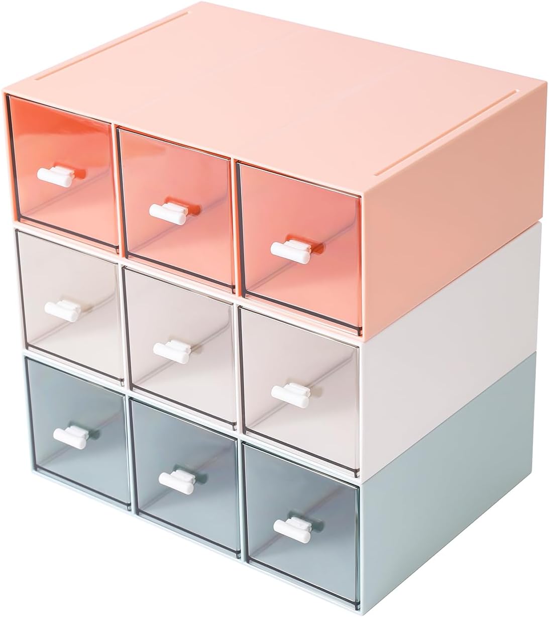 MILULUGO Plastic 3 Drawer Organizer for Cosmetic Storage, Desk Organizer, Makeup Organizer for nail polish, Lipstick, Brushes, Jewelry, Skincare, Bathroom Organization Boxes - White