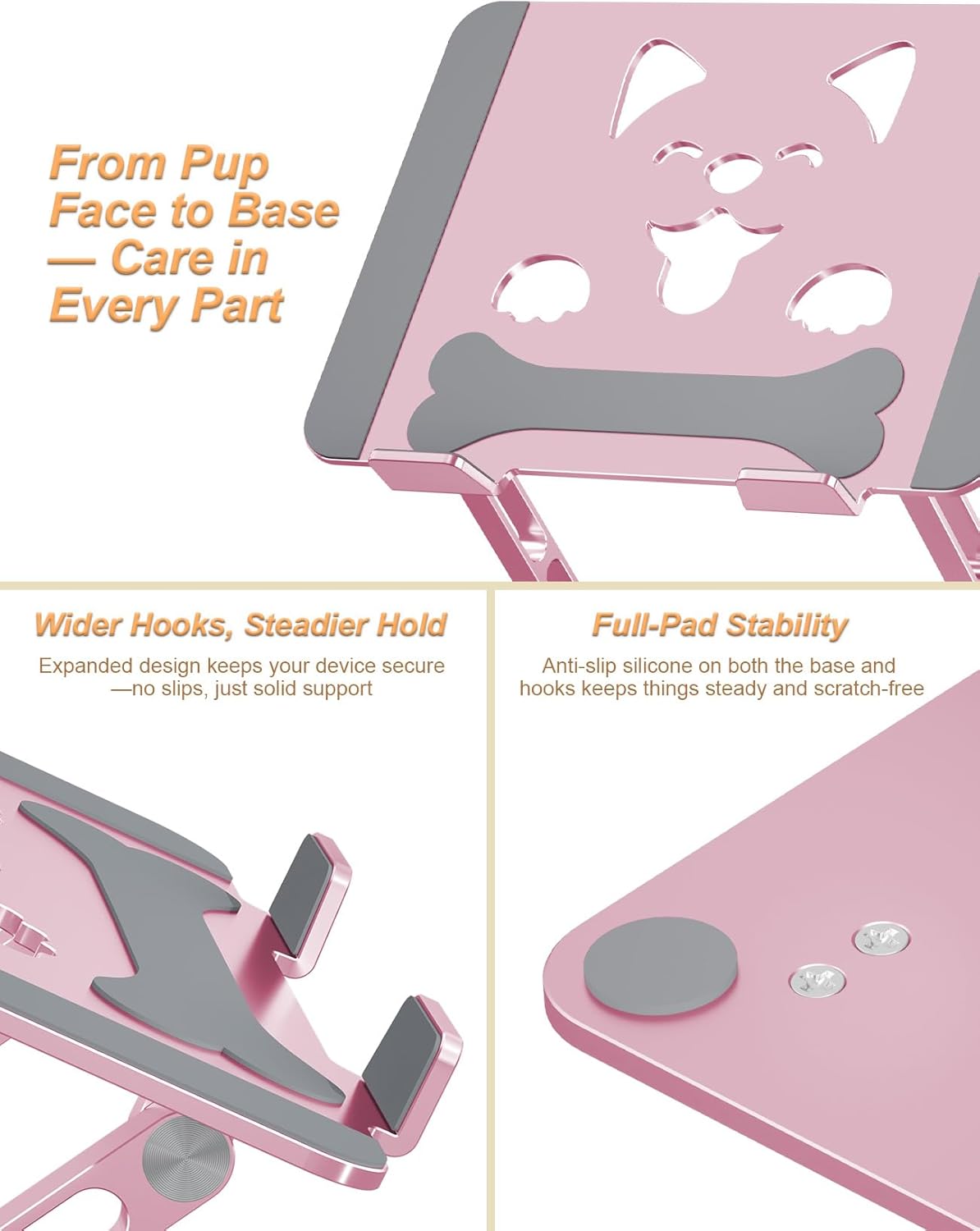 Aoviho Laptop Stand for Desk-Adjustable, Foldable, Portable, Ergonomic Aluminum Notebook Riser with Unique Puppy Cooling Vent, Desk Gift for 10"-17.3" Devices Mac, Dell, HP, Lenovo, Samsung, Gray