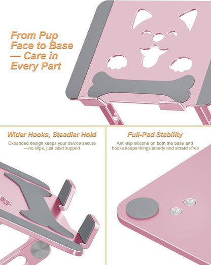 Aoviho Laptop Stand for Desk-Adjustable, Foldable, Portable, Ergonomic Aluminum Notebook Riser with Unique Puppy Cooling Vent, Desk Gift for 10"-17.3" Devices Mac, Dell, HP, Lenovo, Samsung, Gray