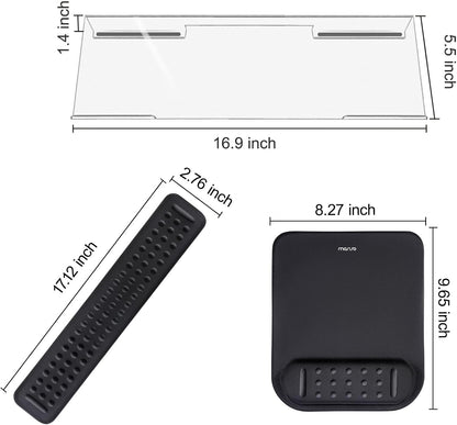 MOSISO Computer Keyboard Stand&Wrist Rest Support for Keyboard &Mouse Pad Set, Ergonomic Massage Wrist Rest Set, Easy Typing Working Acrylic Clear Stand for Office Home, Apricot