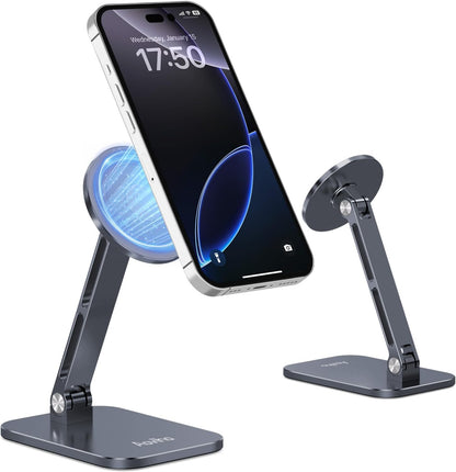 Aoviho Magnetic Phone Stand for MagSafe Adjustable - Aluminum Portable Phone Holder for Desk with 360° Rotating Head Compatible with iPhone 16/15/14/13/12 Pro Max and Magnetic Phone Case, Silver