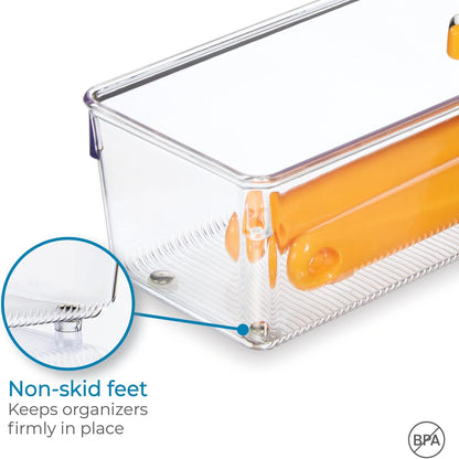 iDesign Plastic Drawer Organizer Bins - Storage for Kitchen, Bathroom, and Desk Drawers - Set of 6 - Clear