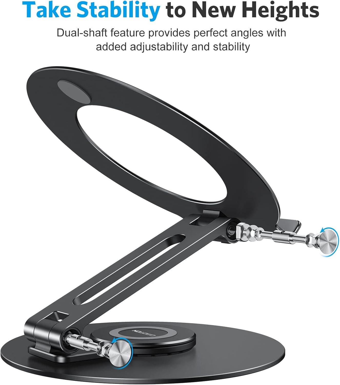 OMOTON Adjustable Laptop Stand with 360 Rotating Base, Ergonomic Laptop Riser for Collaborative Work, Dual Rotary Shaft Fully Foldable for Easy Storage, Fits All Laptops up to 16 inches, Silver